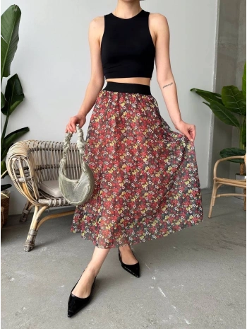 Baskılı astarlı uzun etek