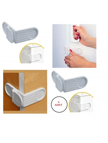 Bebek Çocuk Güvenlik Çekmece Ve Dolap İçin Yapışkanlı Vidasız Köşe Kapak Kilidi X 2 Adet