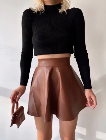 Beli lastikli deri etek kahve s24599