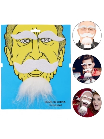 Beyaz Renk Kendinden Yapışkanlı Takma Sakal Bıyık Ve Kaş Seti