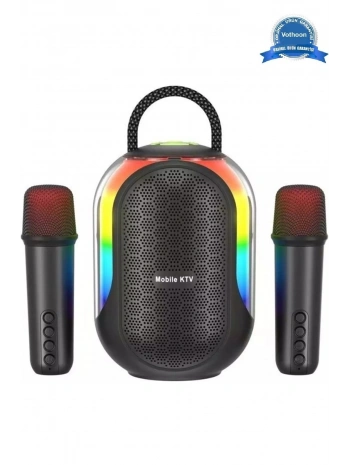 Bluetooth Çift Mikrofonlu Kablosuz Karaoke Rgb Işıklı Yüksek Sesli Müzik 4 Ses Degıstırme