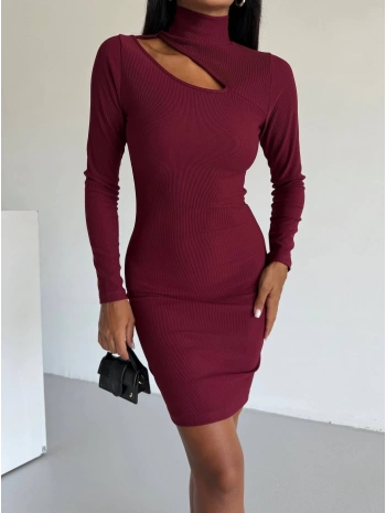 Boğazlı gögüs dekolteli elbise bordo f2333