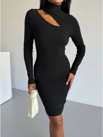 Boğazlı gögüs dekolteli elbise siyah f2333