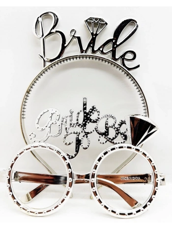 Bride Yazılı Taç Ve Bride To Be Yazılı Gözlük Seti Gümüş Renk
