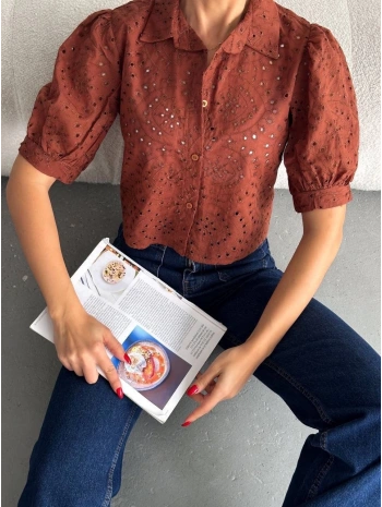 Brodeli crop gömlek s1023