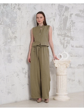 Broşlu yelek pantolon takım haki s255821