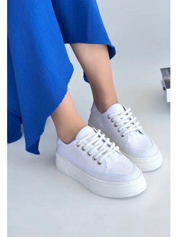 Carin Beyaz Keten Bağcıklı Spor Ayakkabı