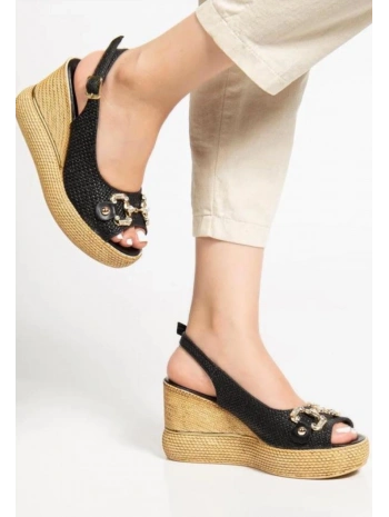 Caver Siyah Cilt Dolgu Topuk Sandalet