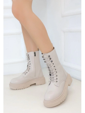 Caxa Bej Cilt Bağcıklı Bot