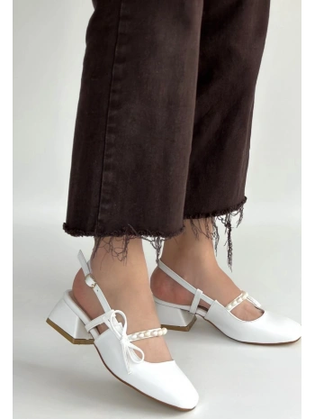 Ceyda Beyaz Cilt Topuklu Ayakkabı