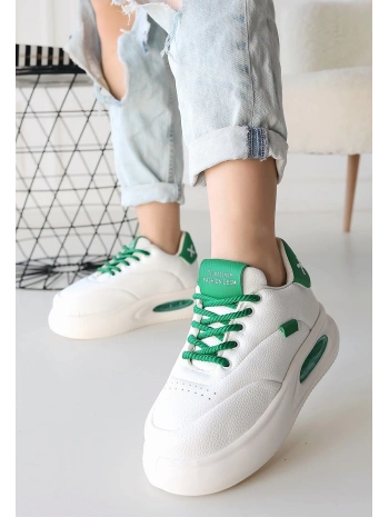 Chris Beyaz Cilt Yeşil Detaylı Bağcıklı Spor Ayakkabı