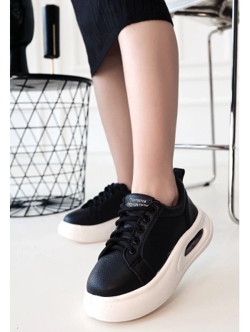 Chris Siyah Cilt Bağcıklı Spor Ayakkabı