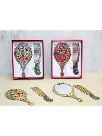 Çiçekli Ayna Ve Tarak Seti Küçük Boy Alk4991