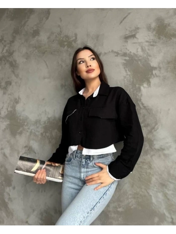 Çift renkli kısa gömlek siyahbeyaz s4021