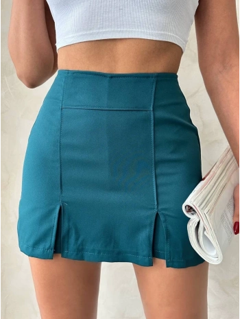 Çift yırtmaçlı atlas şort etek petrol yeşili s240364