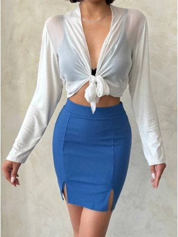 Çift yırtmaçlı etek indigo s25910