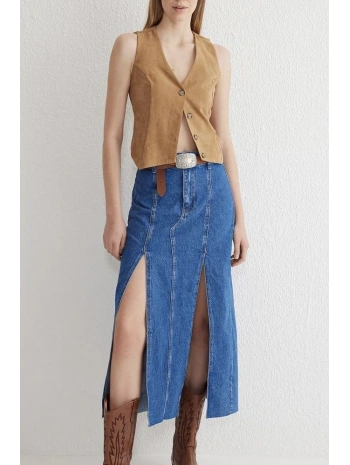 Çift yırtmaçlı jean etek s140