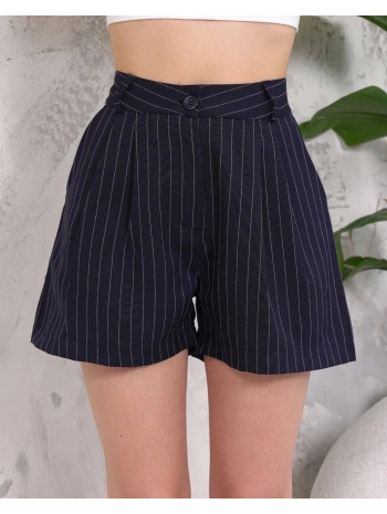 Çizgili düğmeli şort siyah s2551251