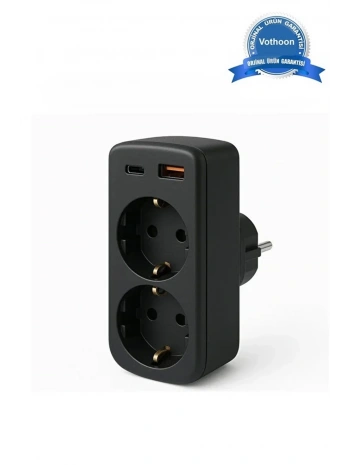 Çoklu Priz Yüksek Gerilim Korumalı 2’li Priz 1xusb 1xtype-c Çıkışlı Grup Priz Çoğaltıcı
