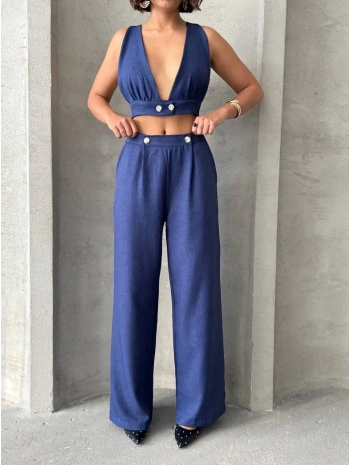 Crop pantolon keten takım s255012