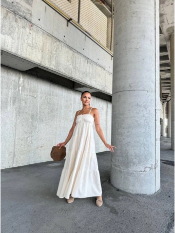 Dantelli askılı keten elbise s4310