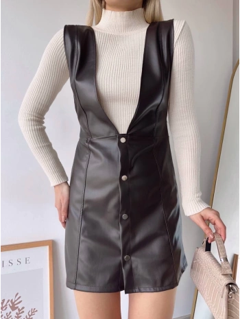 Deri jile elbise kahve w24796