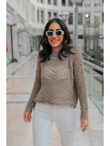 Desenli triko kazak gri