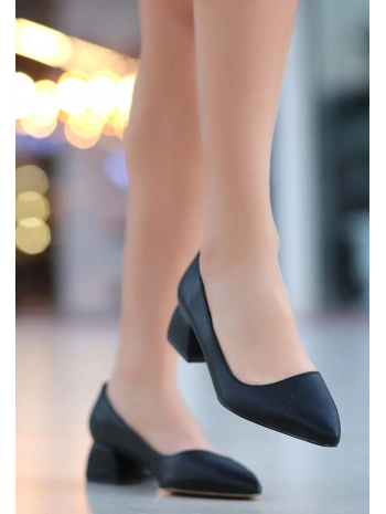 Desniy Siyah Cilt Topuklu Ayakkabı