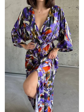 Dokuma baskılı yarasa kol elbise s8124