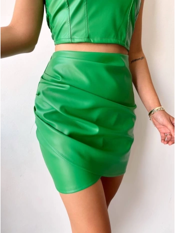 Drapeli deri etek yeşil s24771