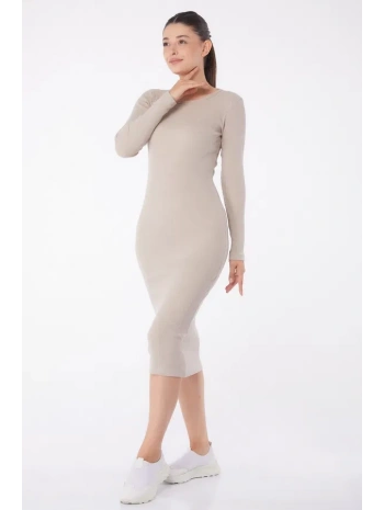 Düz Bisiklet Yaka Kadın Midi Elbise