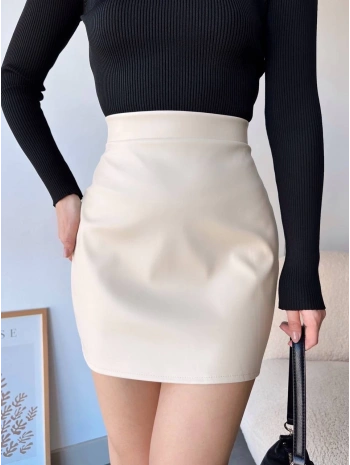 Düz deri etek bej h24468