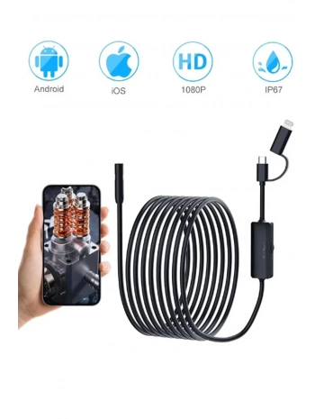 Endoskop Yılan Video Kamera Ios Ve Android Uyumlu Led’li 10 Metre 8 Mm Sert Kablo 2mp