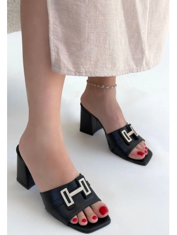 Erew Siyah Cilt Topuklu Terlik