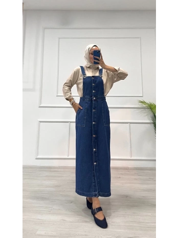 Etekli salopet enzim süper taş yıkama koyu mavi d2521