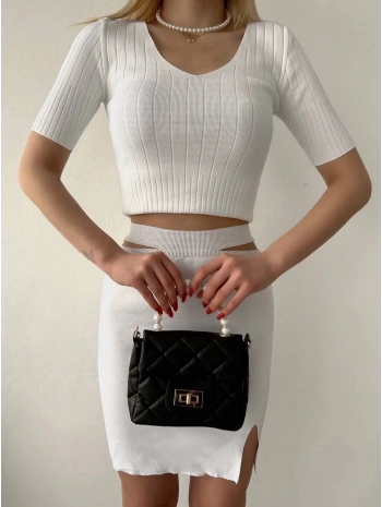 Etekli triko takım beyaz t23107