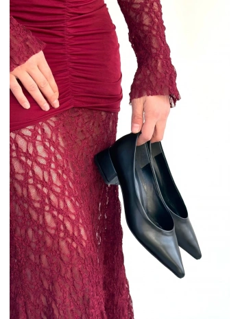 Ferla Siyah Cilt Topuklu Ayakkabı