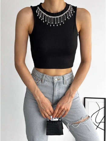 fitilli kaşkorse yakası zincirli atlet siyah