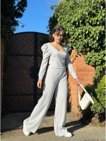 Fitilli prenses kol alt üst takım gri