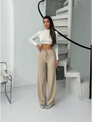 Fitilli şardonlu pantolon bej a4058