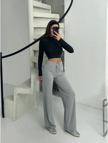Fitilli şardonlu pantolon gri a4058