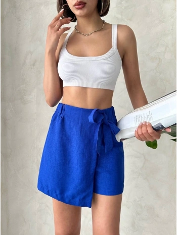 Fiyonklu şort etek saks s255021