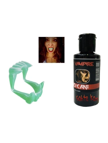 Fosforlu Çift Damak Takma Vampir Dişi Ve 50 Gr Tiyatro Kanı