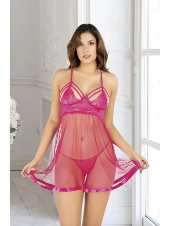 Fuşya Dantel Gecelik - 683