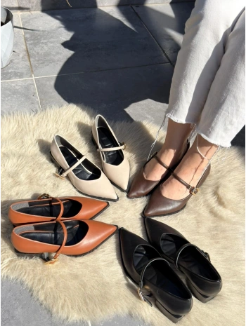 Galye Bej Cilt Topuklu Ayakkabı