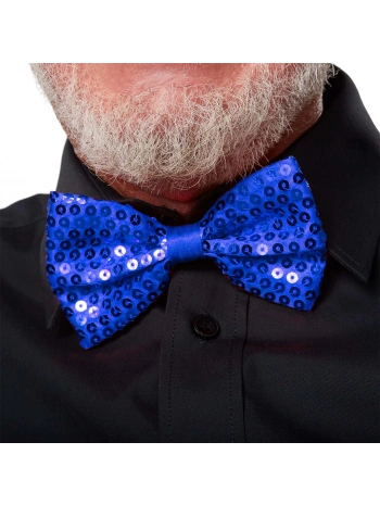 Gece Işıltısı Mavi Payetli Pullu Papyon 7x2 Cm