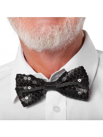 Gece Işıltısı Siyah Payetli Pullu Papyon 7x2 Cm