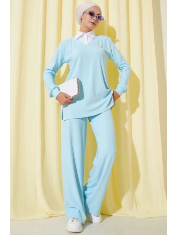 Gömlek Yaka Fitilli Salaş İkili Takım Buz Mavisi T4300