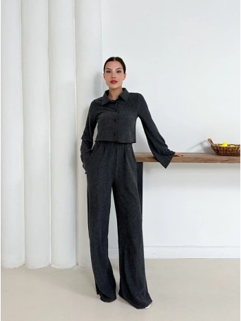 Gömlek yaka kaplama düğmeli takım antrasit st265866