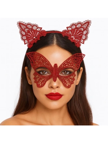 Gösterişli Kırmızı Dantel Maske Ve Taç Seti 7 No – Masquerade Ve Davetler İçin